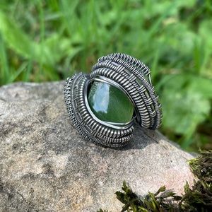 Jade Handmade Sterling Silver Ring Size 11-1.5